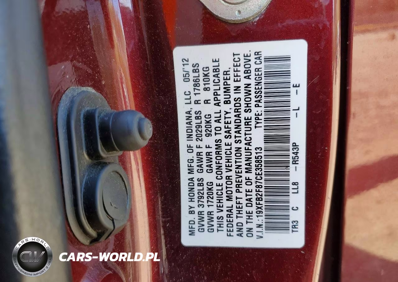 2012 Honda Civic Ex VIN:19XFB2F87CE358513 - 12