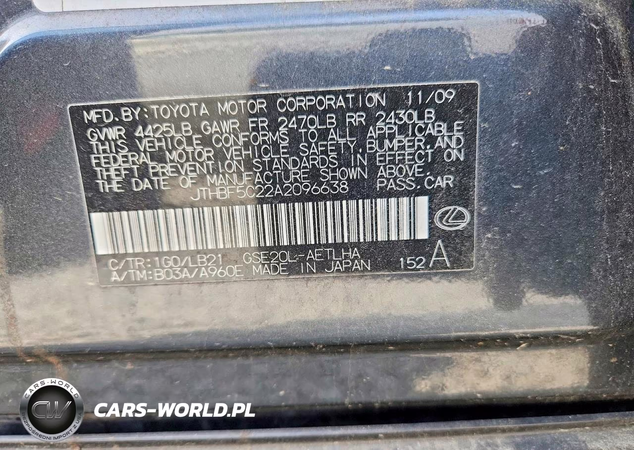 2010 Lexus Is 250 Base VIN:JTHBF5C22A2096638 - 12