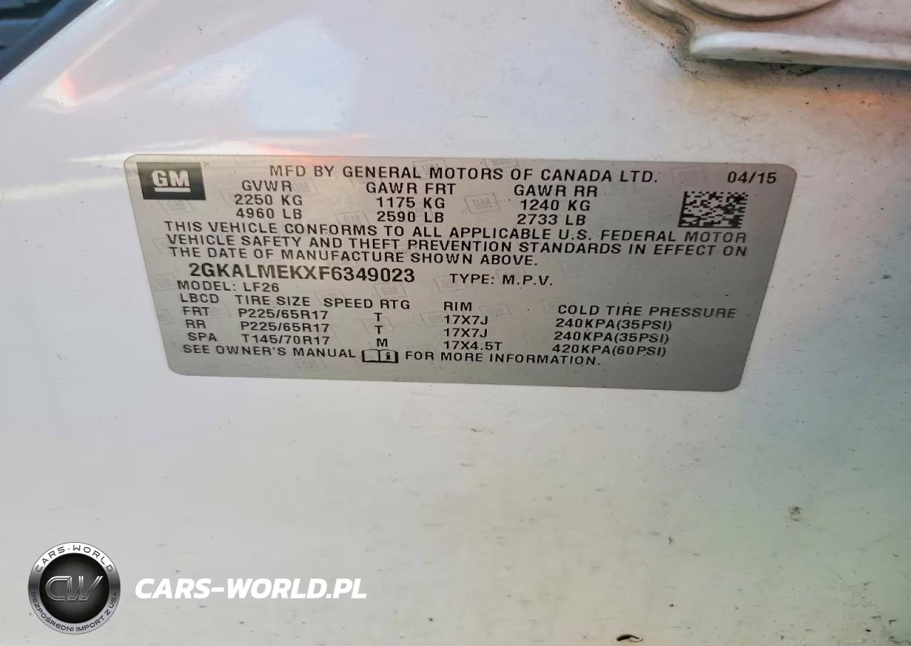 2015 GMC Terrain Sle VIN:2GKALMEKXF6349023 - 13