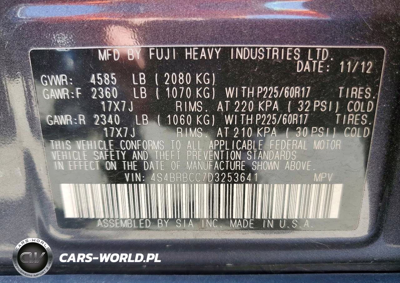 2013 Subaru Outback 2.5I Premium VIN:4S4BRBCC7D3253641 - 13