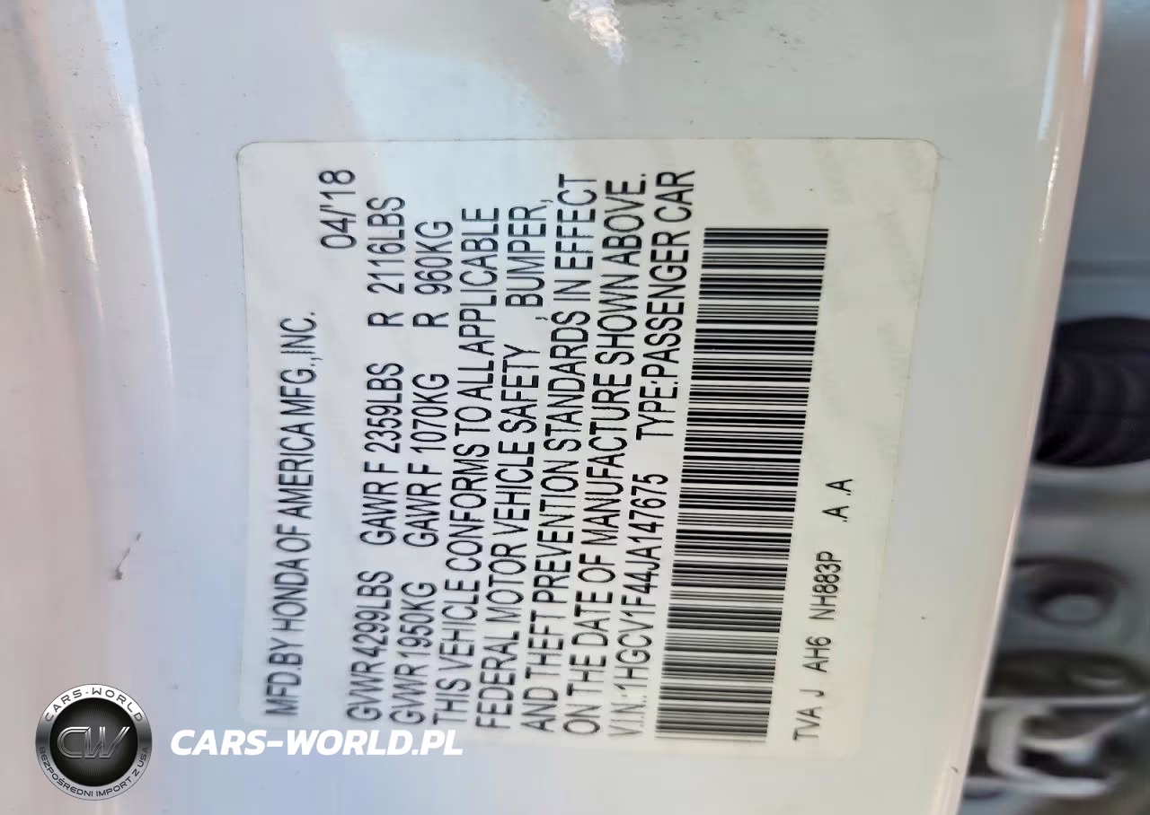 2018 Honda Accord Ex VIN:1HGCV1F44JA147675 - 13