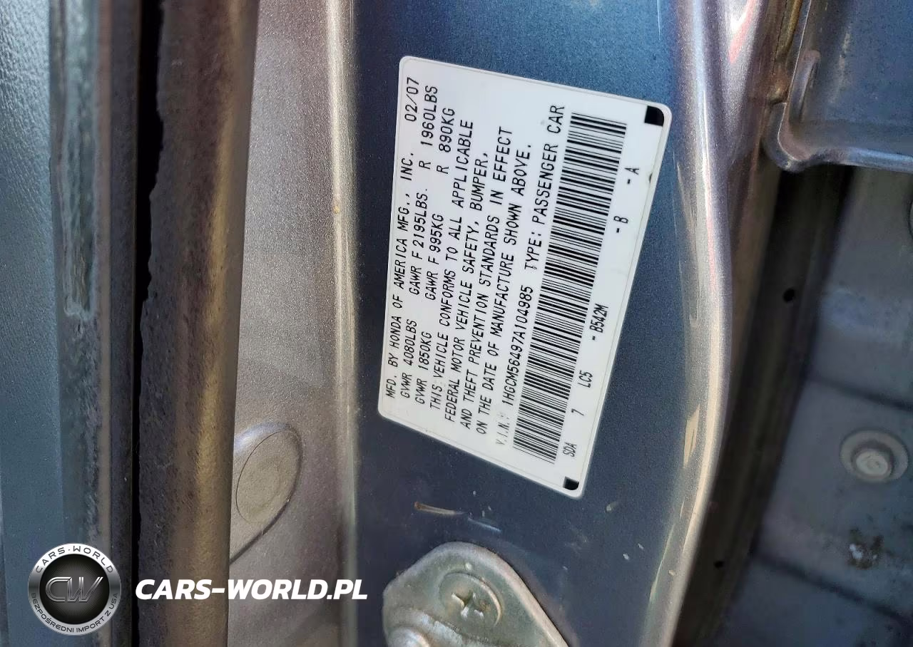 2007 Honda Accord Lx VIN:1HGCM56497A104985 - 12