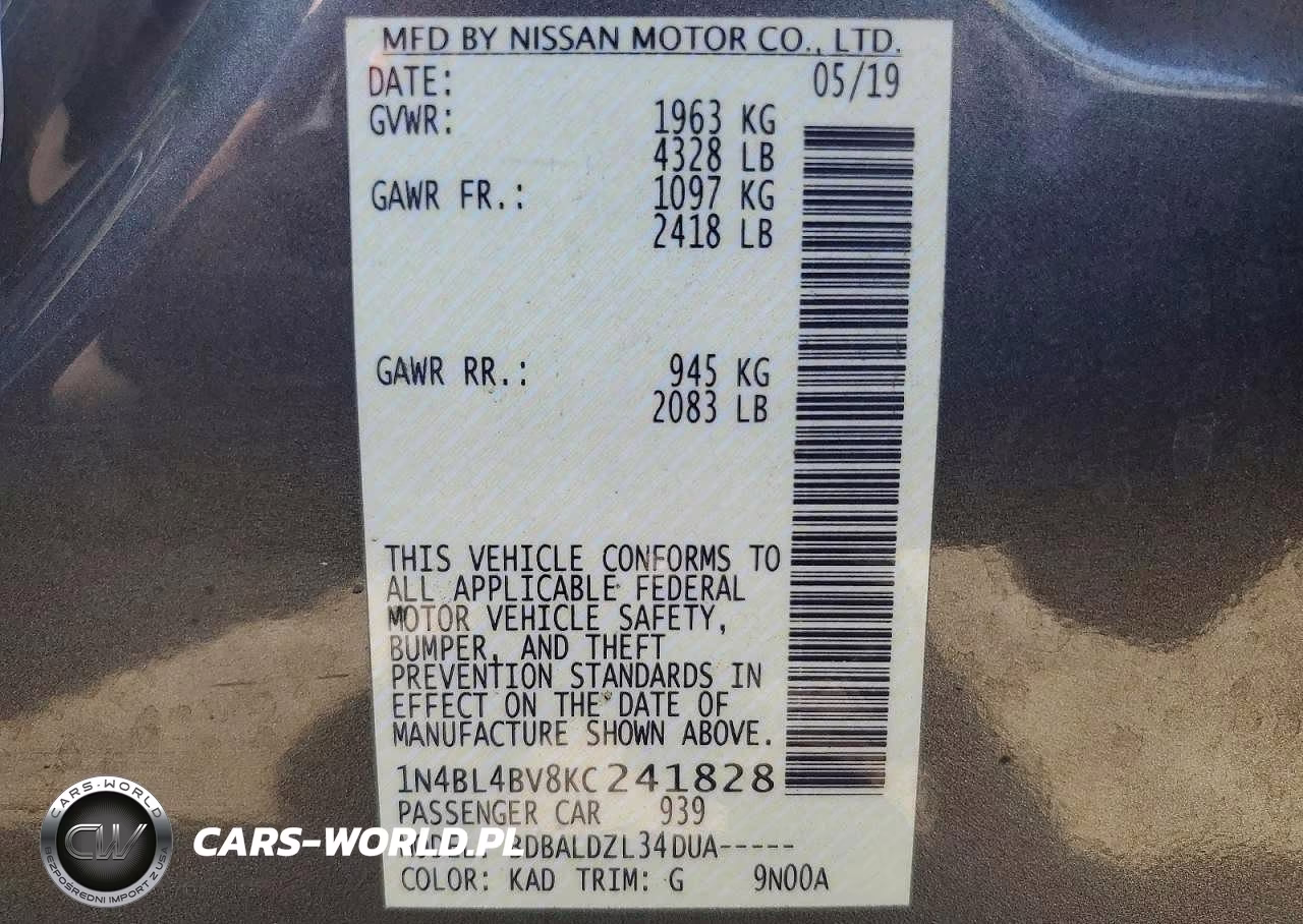 2019 Nissan Altima 2.5 S VIN:1N4BL4BV8KC241828 - 12