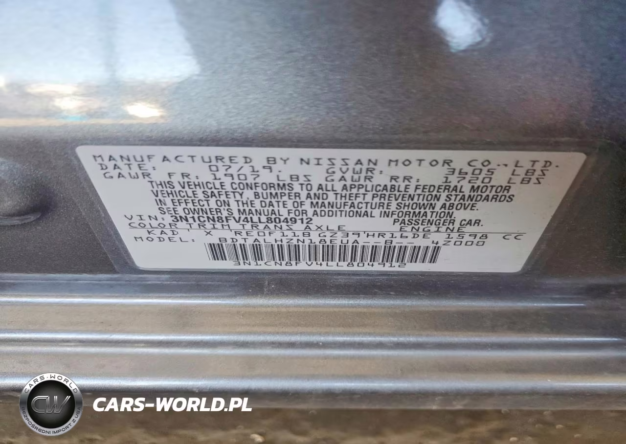 2020 Nissan Versa Sr VIN:3N1CN8FV4LL804912 - 12
