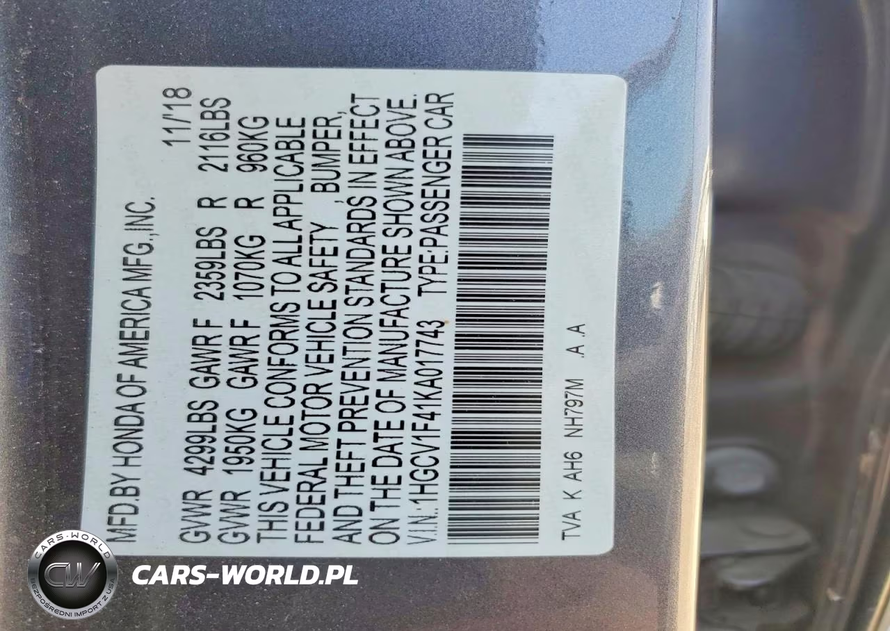 2019 Honda Accord Ex VIN:1HGCV1F41KA017743 - 13
