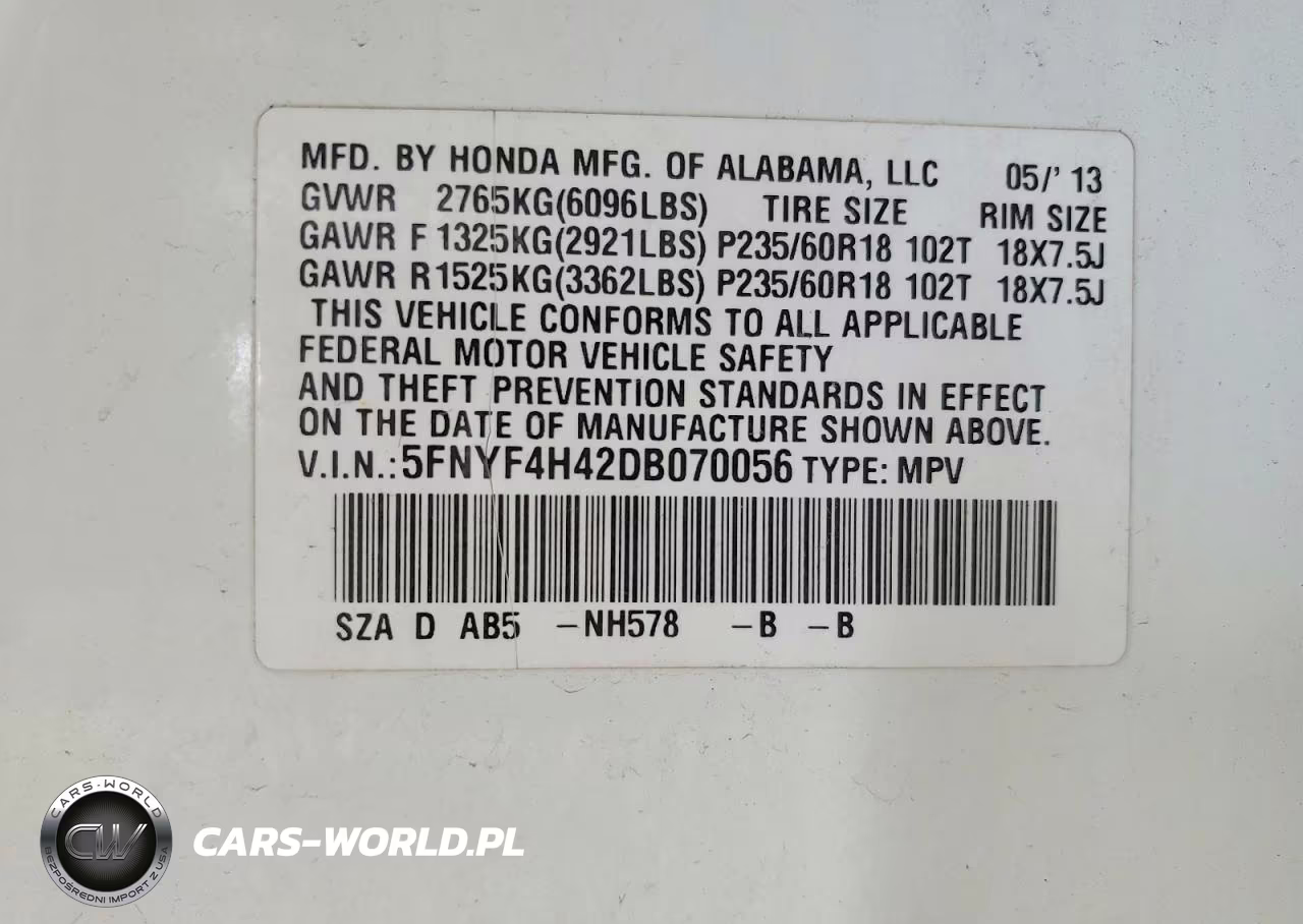 2013 Honda Pilot Ex VIN:5FNYF4H42DB070056 - 13