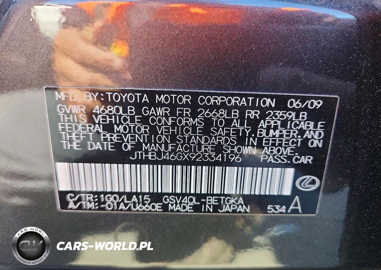 2009 Lexus Es 350 Base VIN:JTHBJ46GX92334196 - 12
