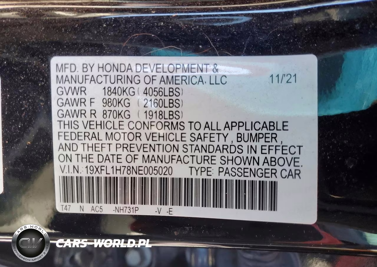 2022 Honda Civic Exl VIN:19XFL1H78NE005020 - 12