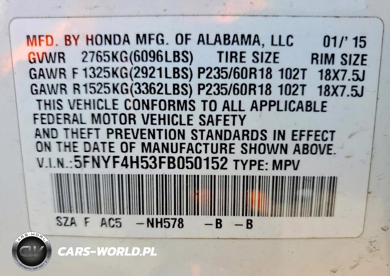2015 Honda Pilot Exl VIN:5FNYF4H53FB050152 - 13