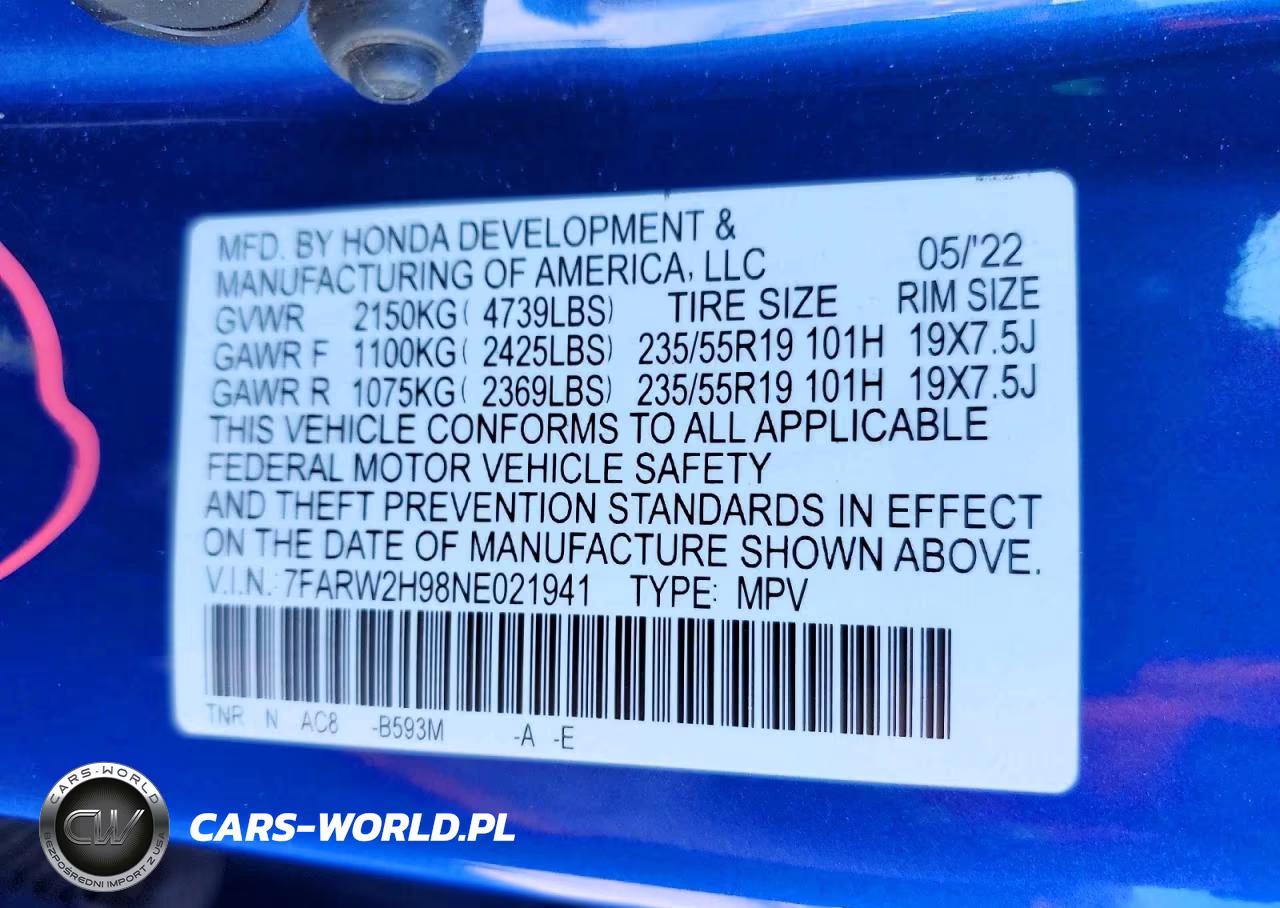 2022 Honda Cr-V Touring VIN:7FARW2H98NE021941 - 13