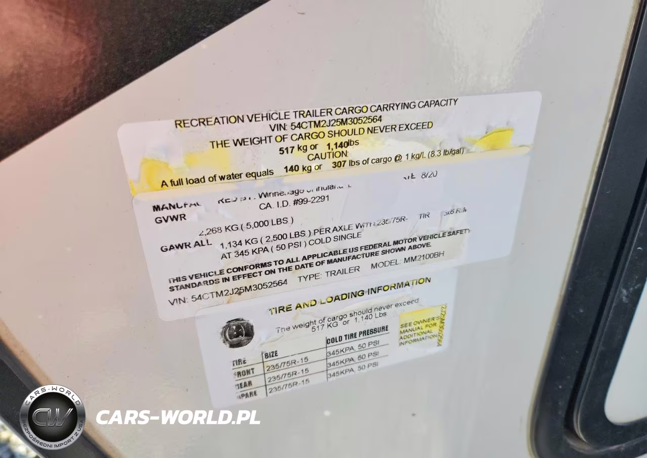 2021 Winnebago Camper VIN:54CTM2J25M3052564 - 10