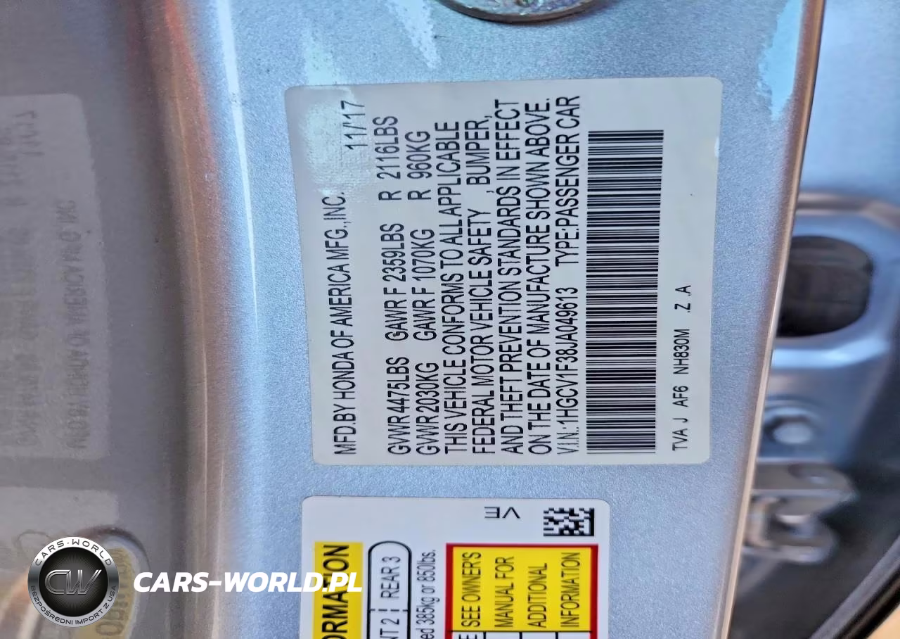 2018 Honda Accord Sport VIN:1HGCV1F38JA049613 - 13