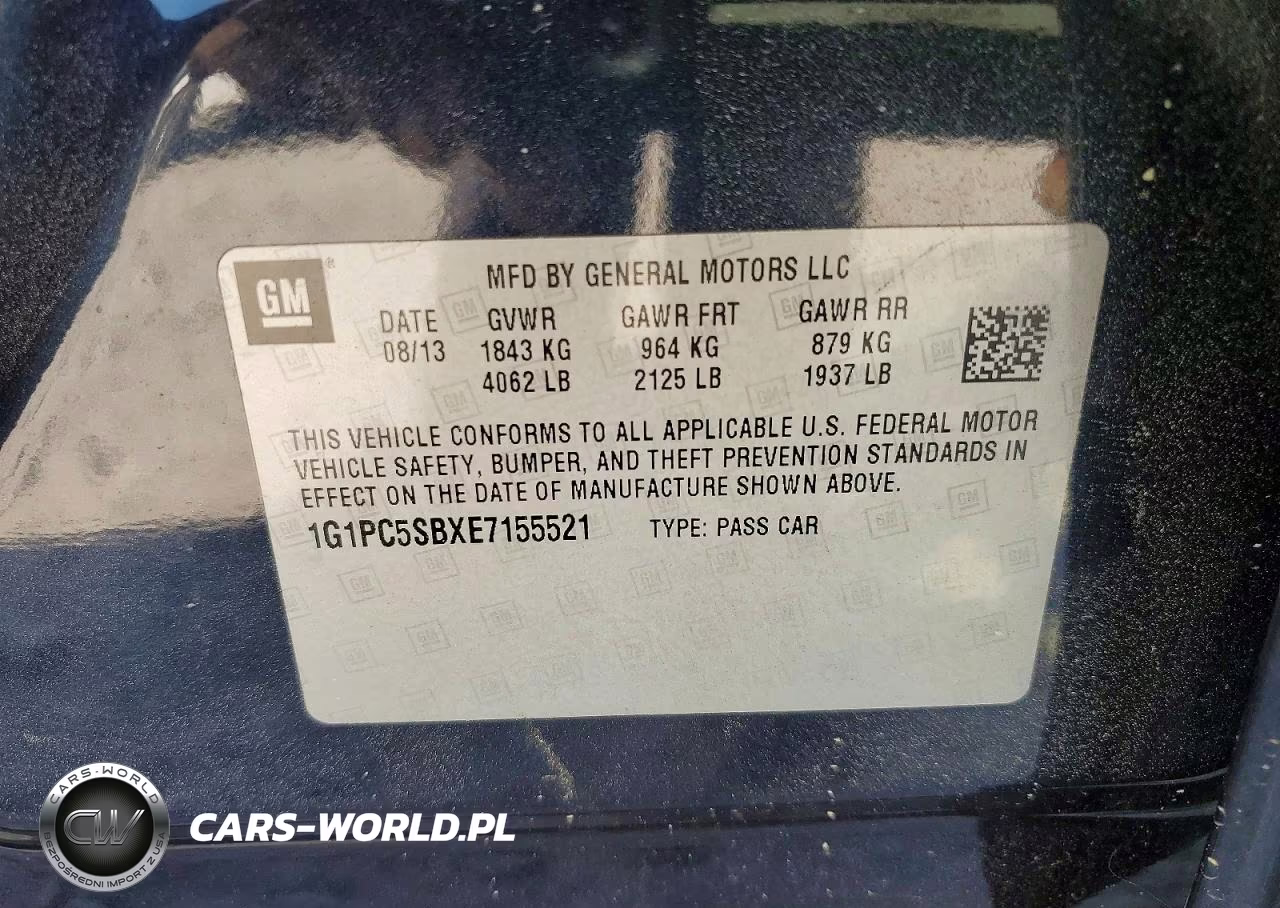 2014 Chevrolet Cruze Lt VIN:1G1PC5SBXE7155521 - 12