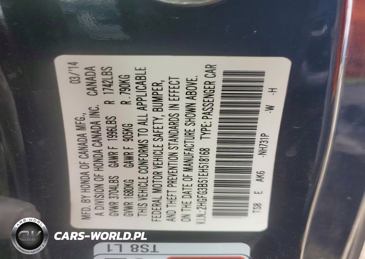 2014 Honda Civic Lx VIN:2HGFG3B51EH518168 - 12