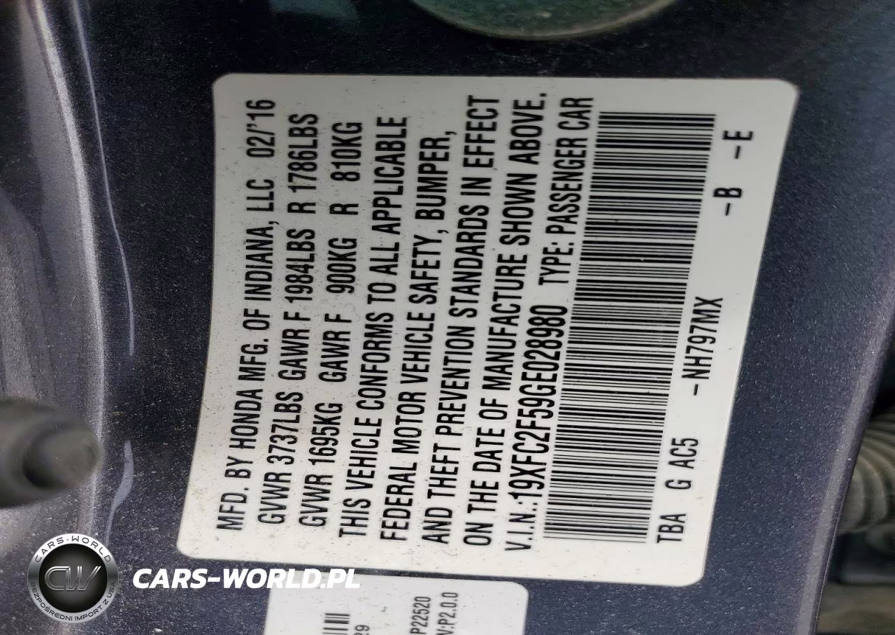 2016 Honda Civic Lx VIN:19XFC2F59GE028980 - 12