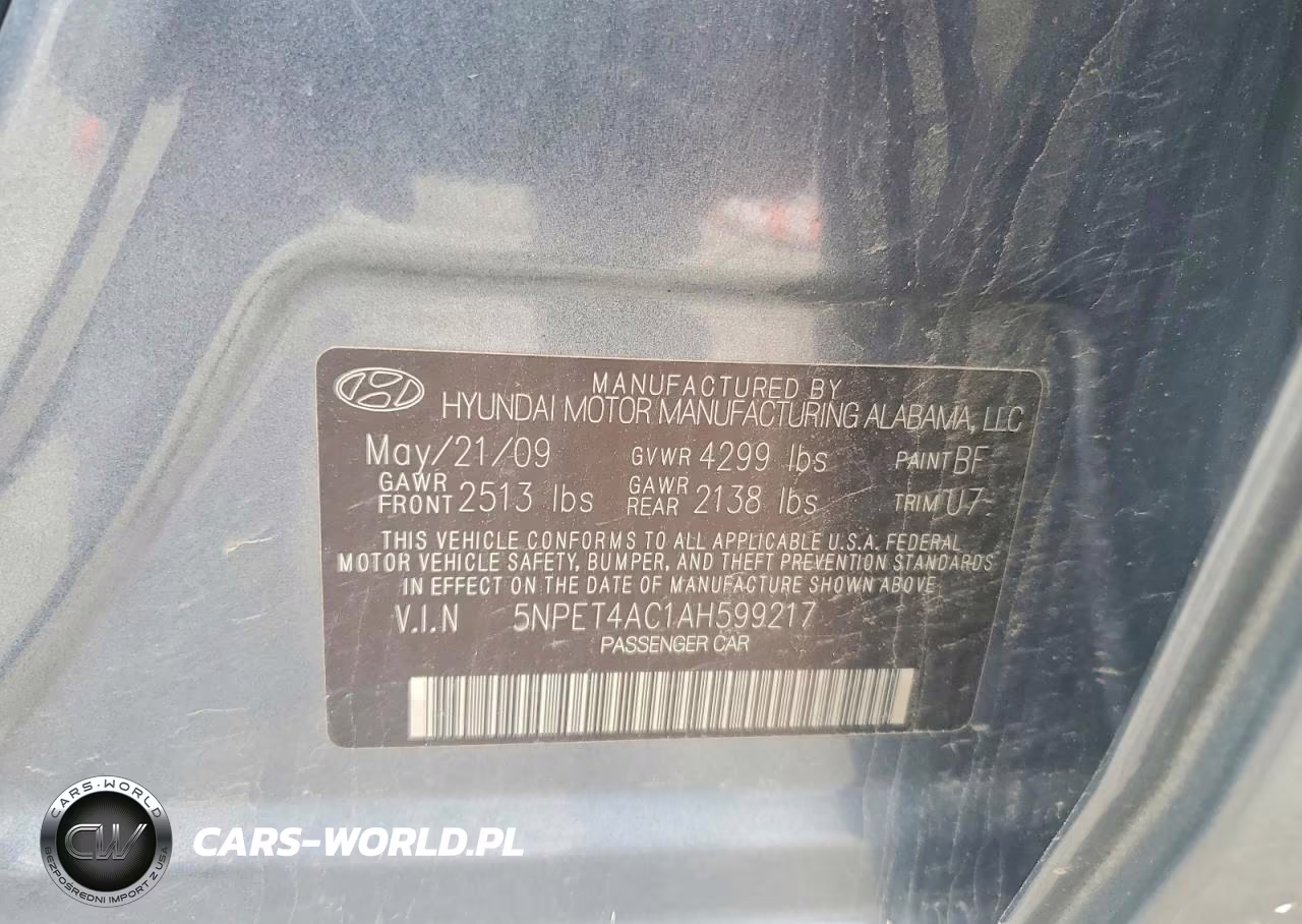 2010 Hyundai Sonata Gl VIN:5NPET4AC1AH599217 - 12