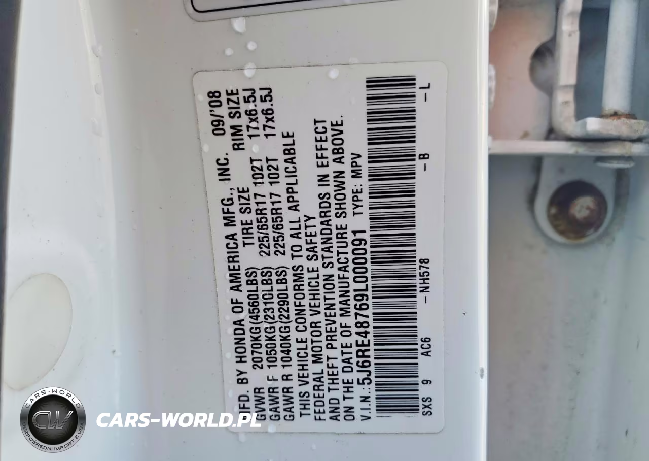2009 Honda Cr-V Exl VIN:5J6RE48769L000091 - 13