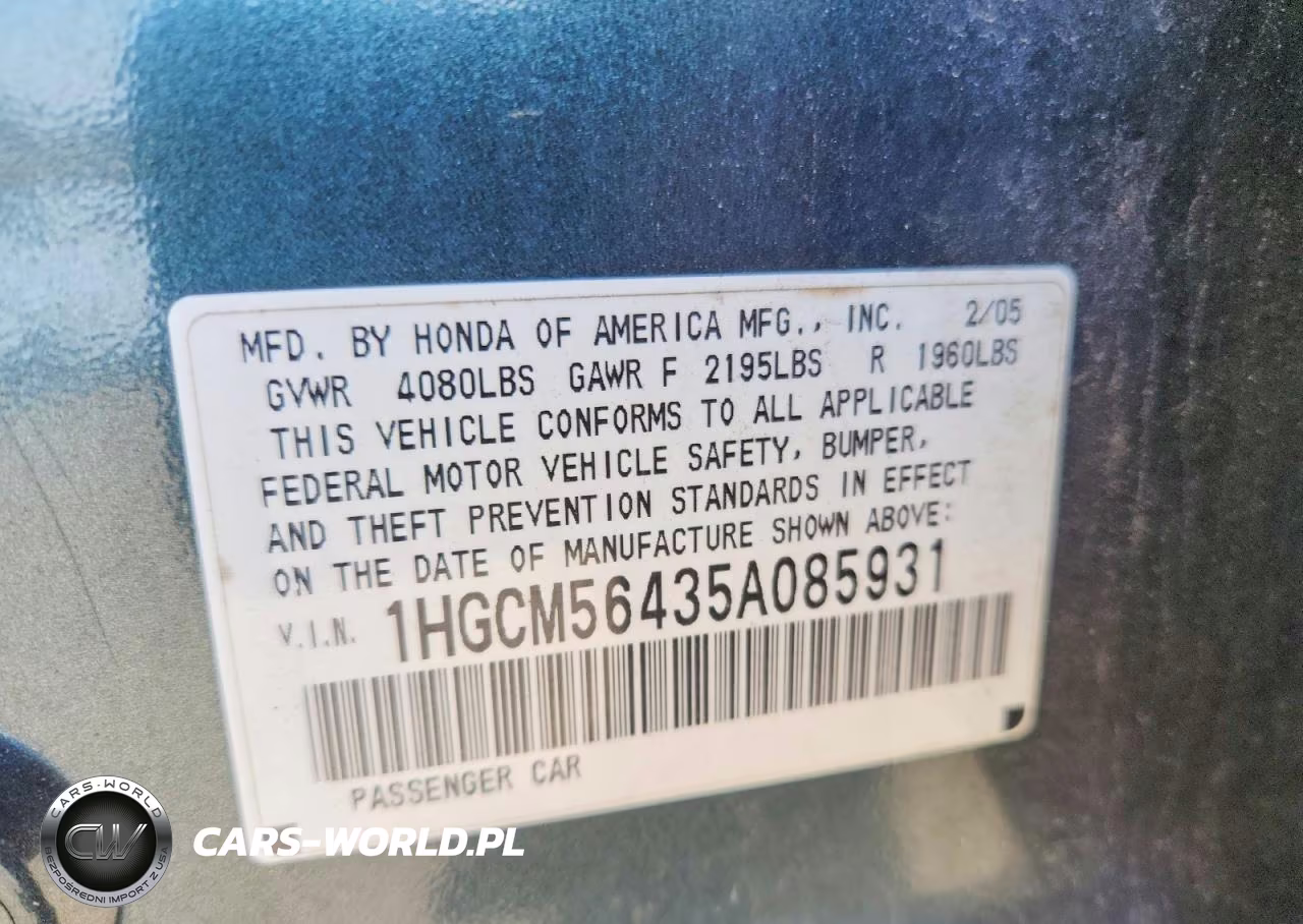 2005 Honda Accord Lx VIN:1HGCM56435A085931 - 12