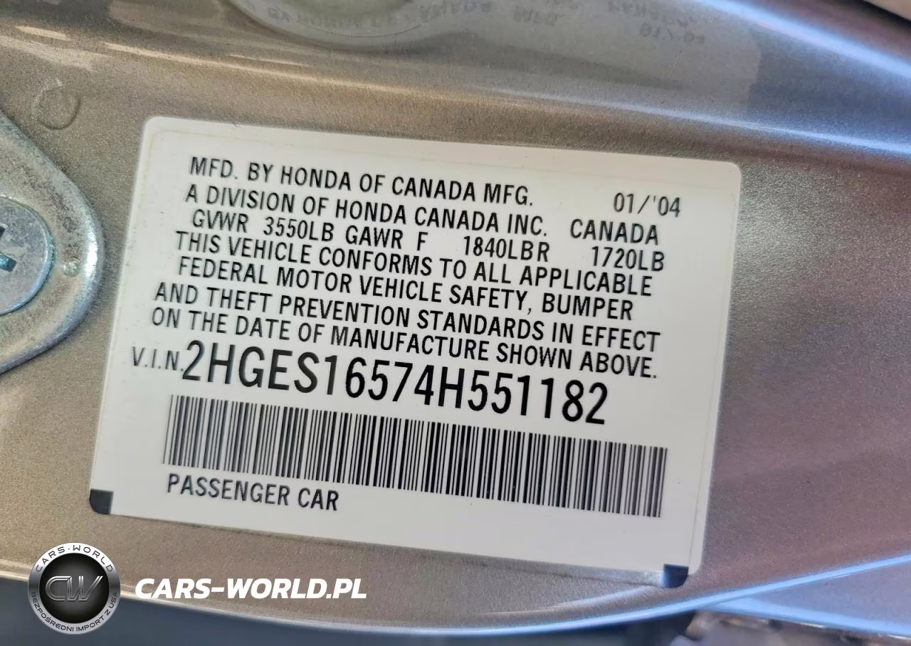 2004 Honda Civic Lx VIN:2HGES16574H551182 - 13
