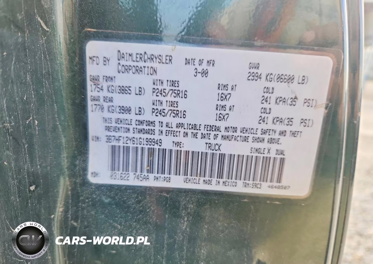 2001 Dodge Ram 1500 VIN:3B7HF12Y61G199949 - 12