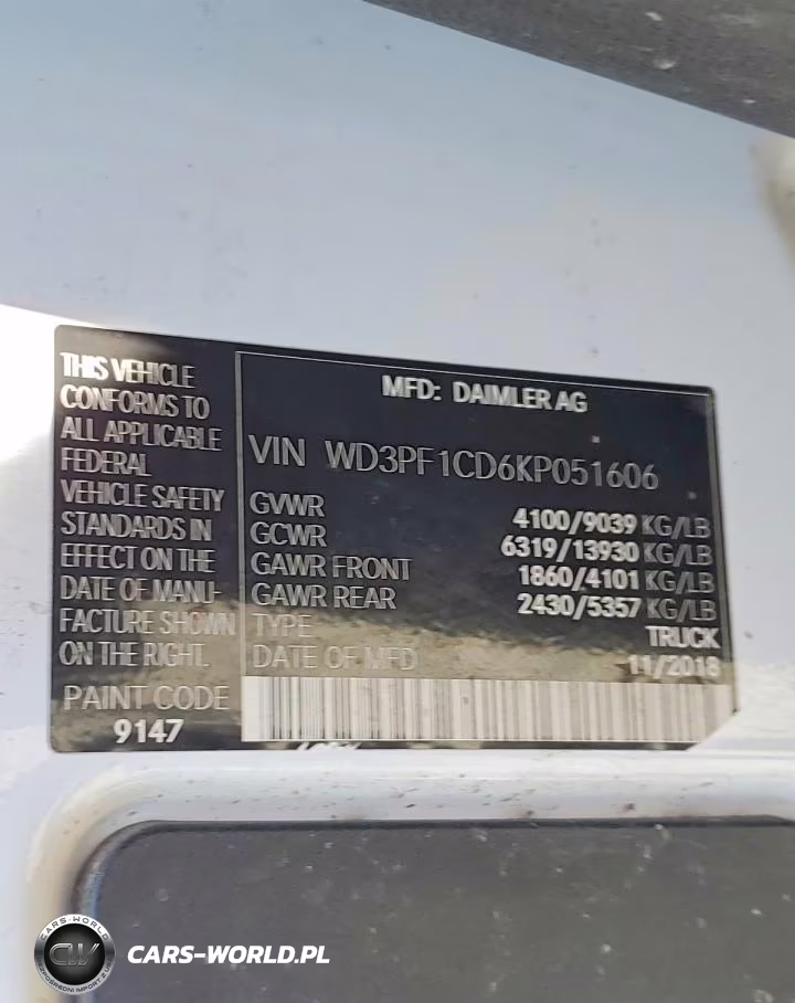 2019 Mercedes Benz Sprinter 2500 Delivery Van VIN:WD3PF1CD6KP051606 - 13