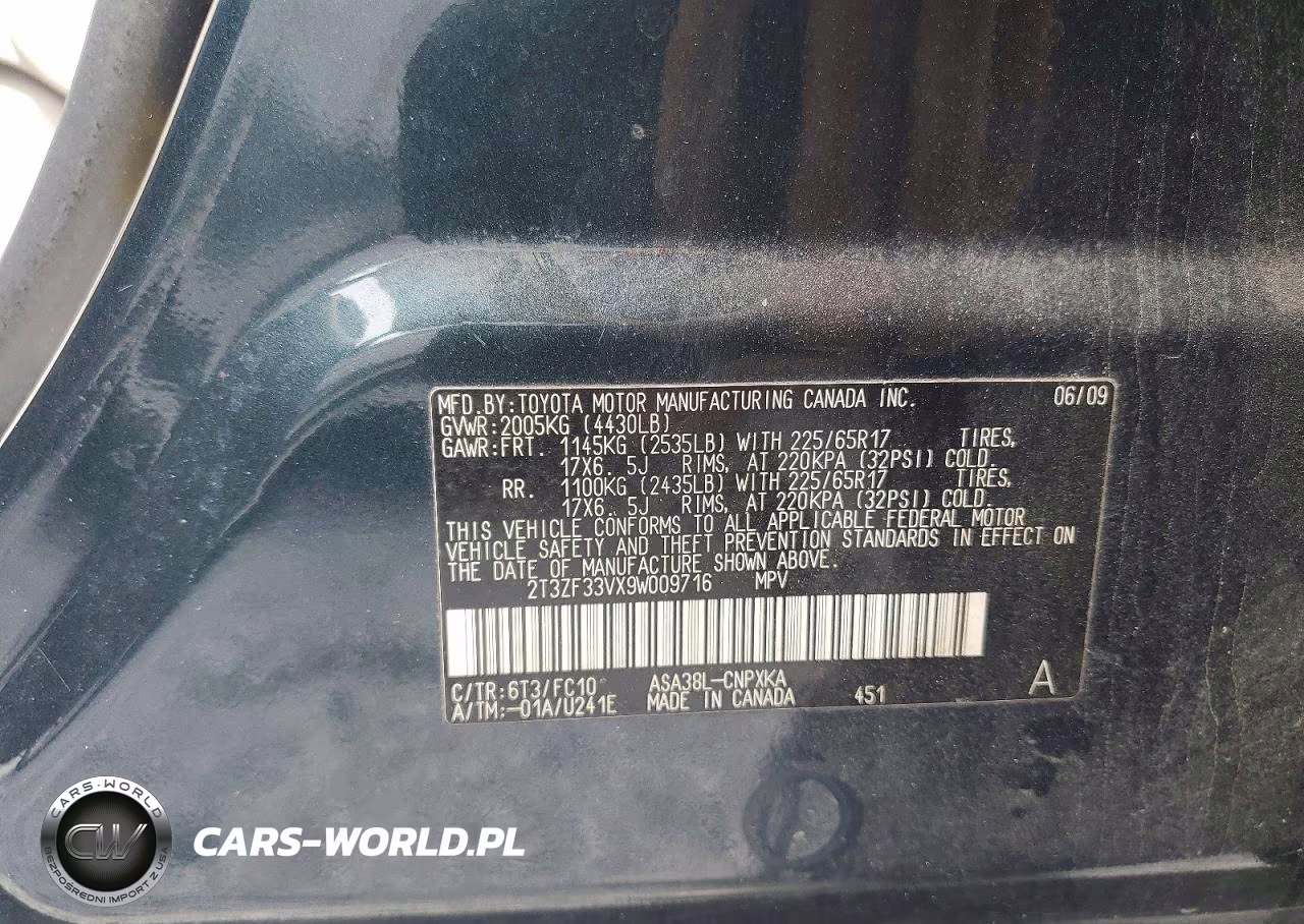 2009 Toyota Rav4 Base VIN:2T3ZF33VX9W009716 - 13