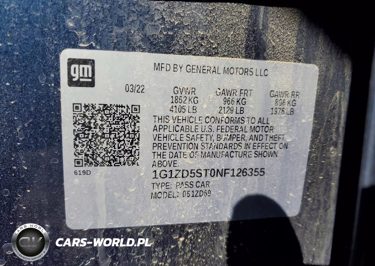 2022 Chevrolet Malibu Lt VIN:1G1ZD5ST0NF126355 - 12