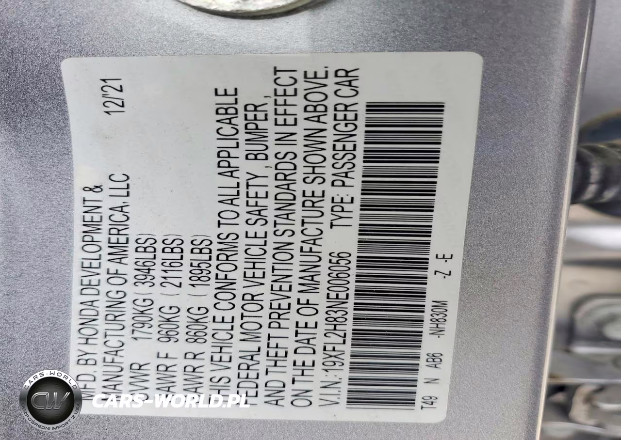 2022 Honda Civic Sport VIN:19XFL2H83NE006056 - 13
