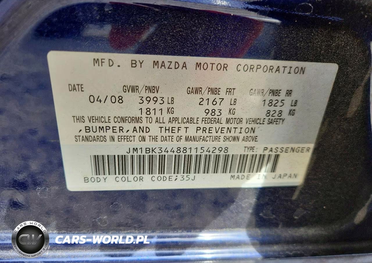 2008 Mazda 3 Hatchback VIN:JM1BK344881154298 - 12