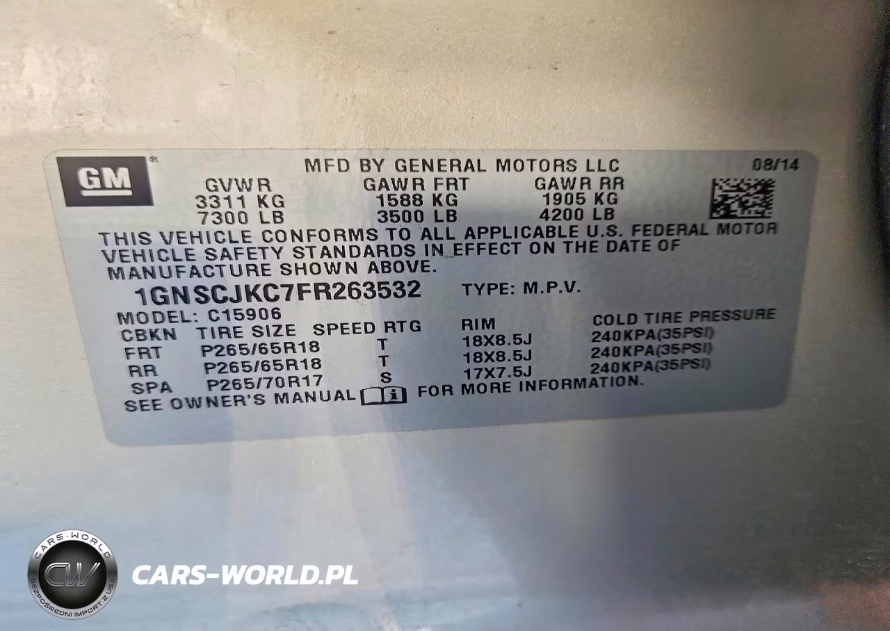 2015 Chevrolet Suburban C1500 Lt VIN:1GNSCJKC7FR263532 - 14