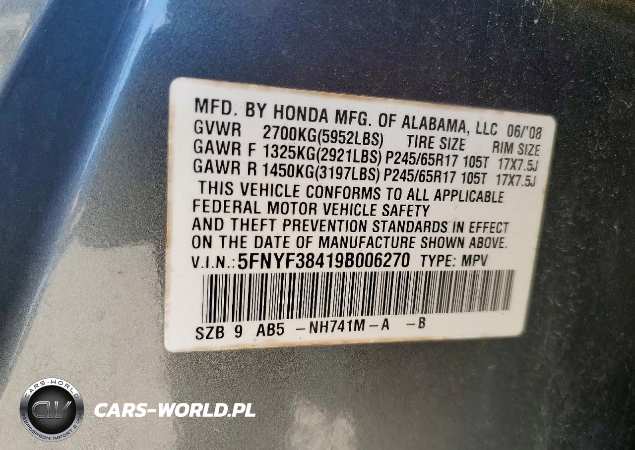 2009 Honda Pilot Ex VIN:5FNYF38419B006270 - 14