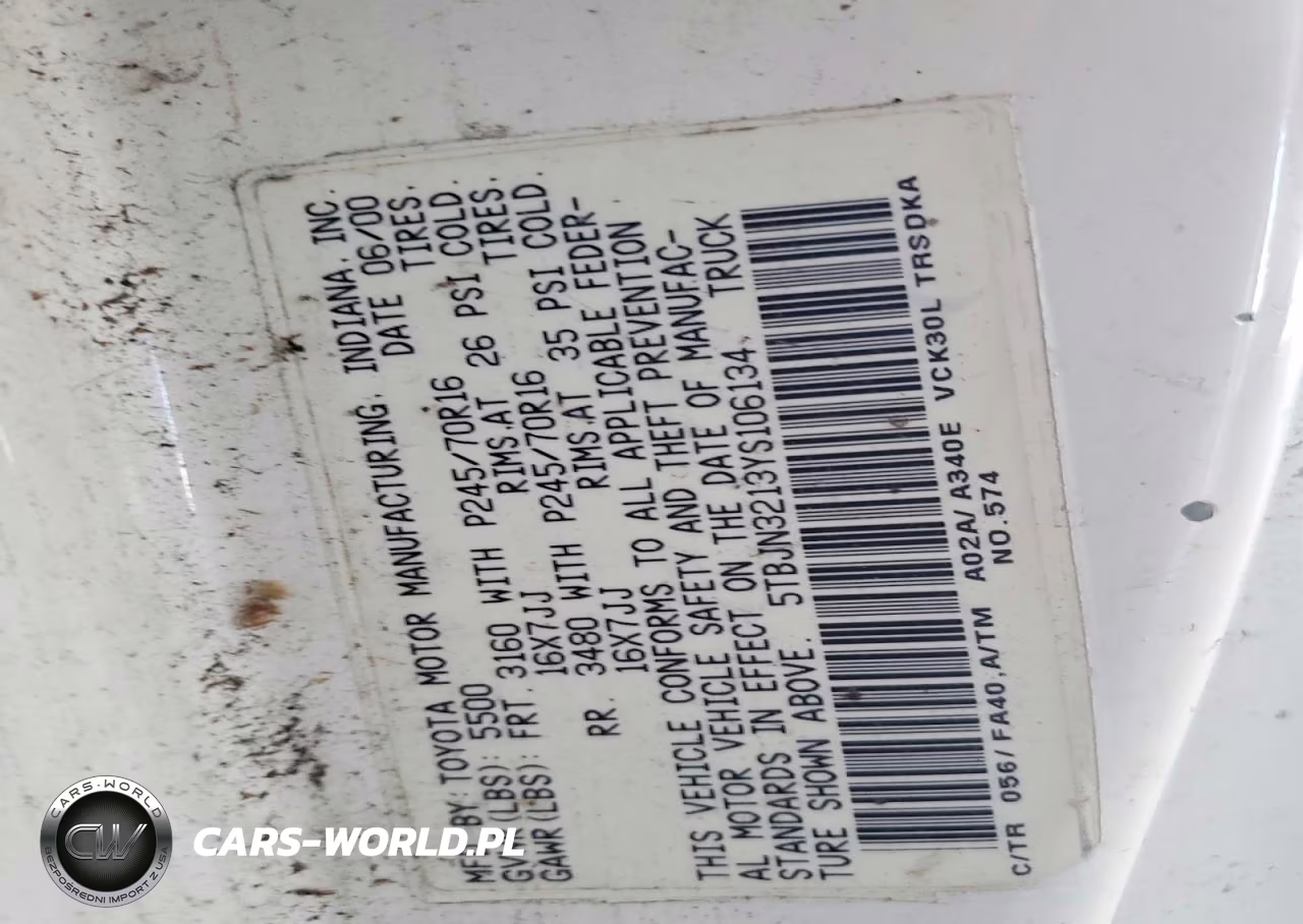 2000 Toyota Tundra Base VIN:5TBJN3213YS106134 - 12