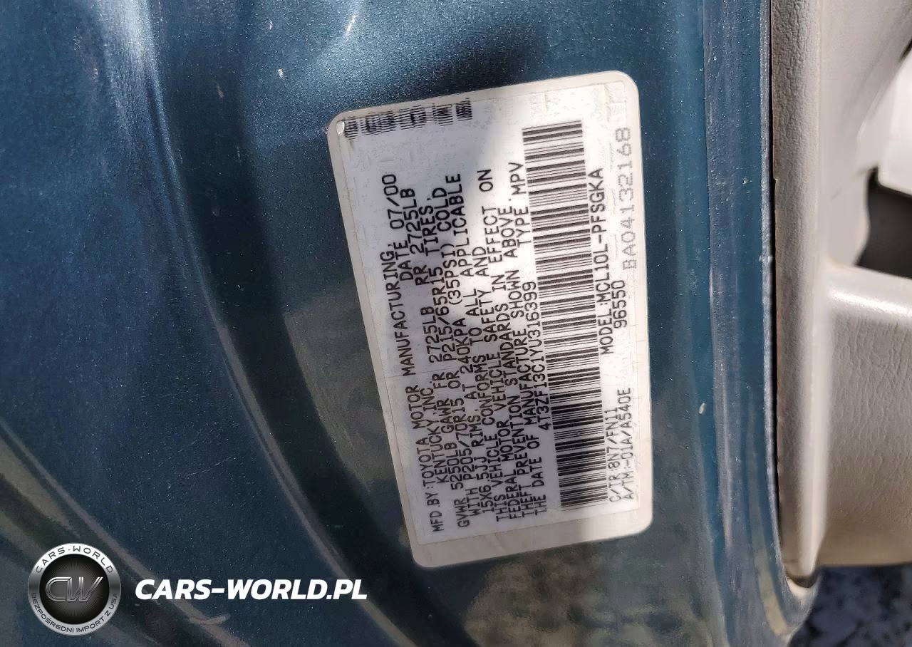 2000 Toyota Sienna Le VIN:4T3ZF13C1YU316399 - 13