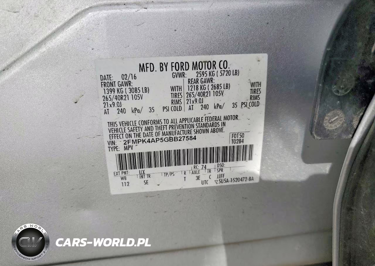2016 Ford Edge Sport VIN:2FMPK4AP5GBB27584 - 12