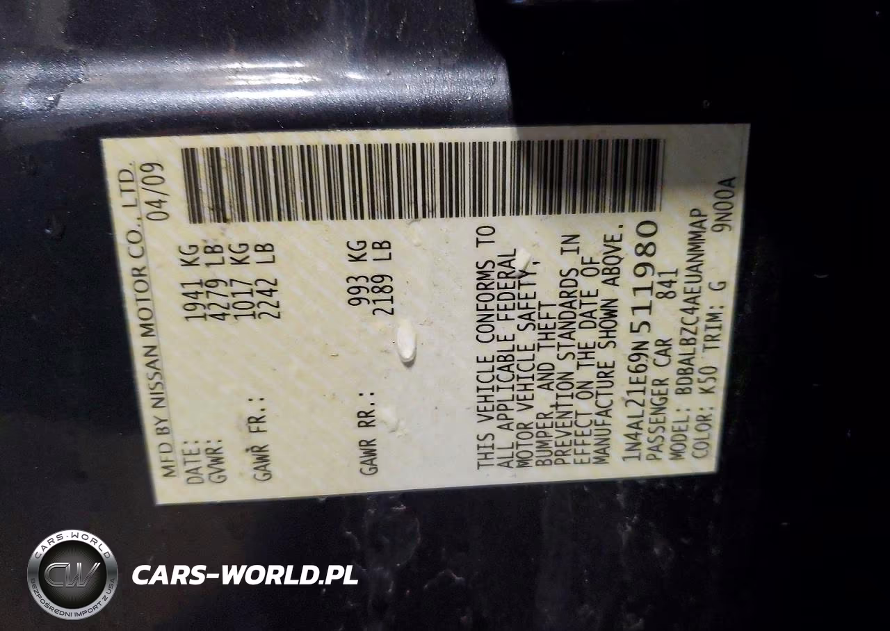 2009 Nissan Altima 2.5 VIN:1N4AL21E69N511980 - 12