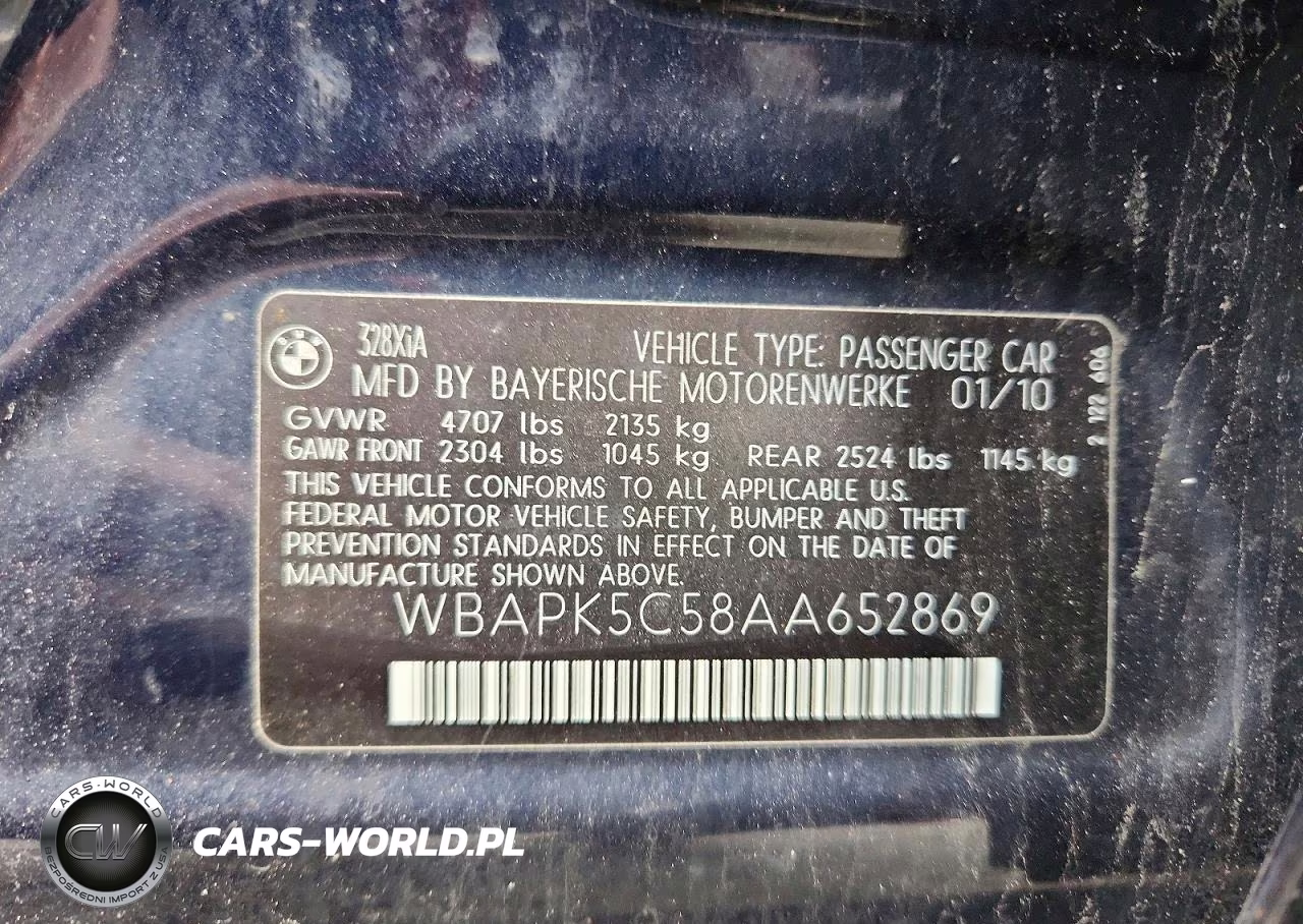 2010 BMW 328 Xi Sulev VIN:WBAPK5C58AA652869 - 12