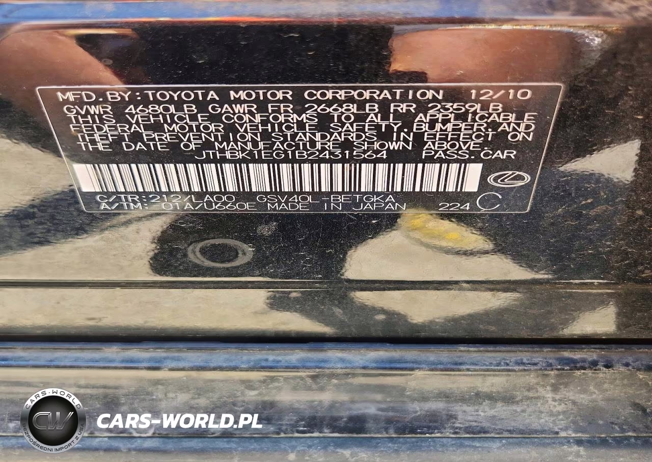 2011 Lexus Es 350 Base VIN:JTHBK1EG1B2431564 - 12