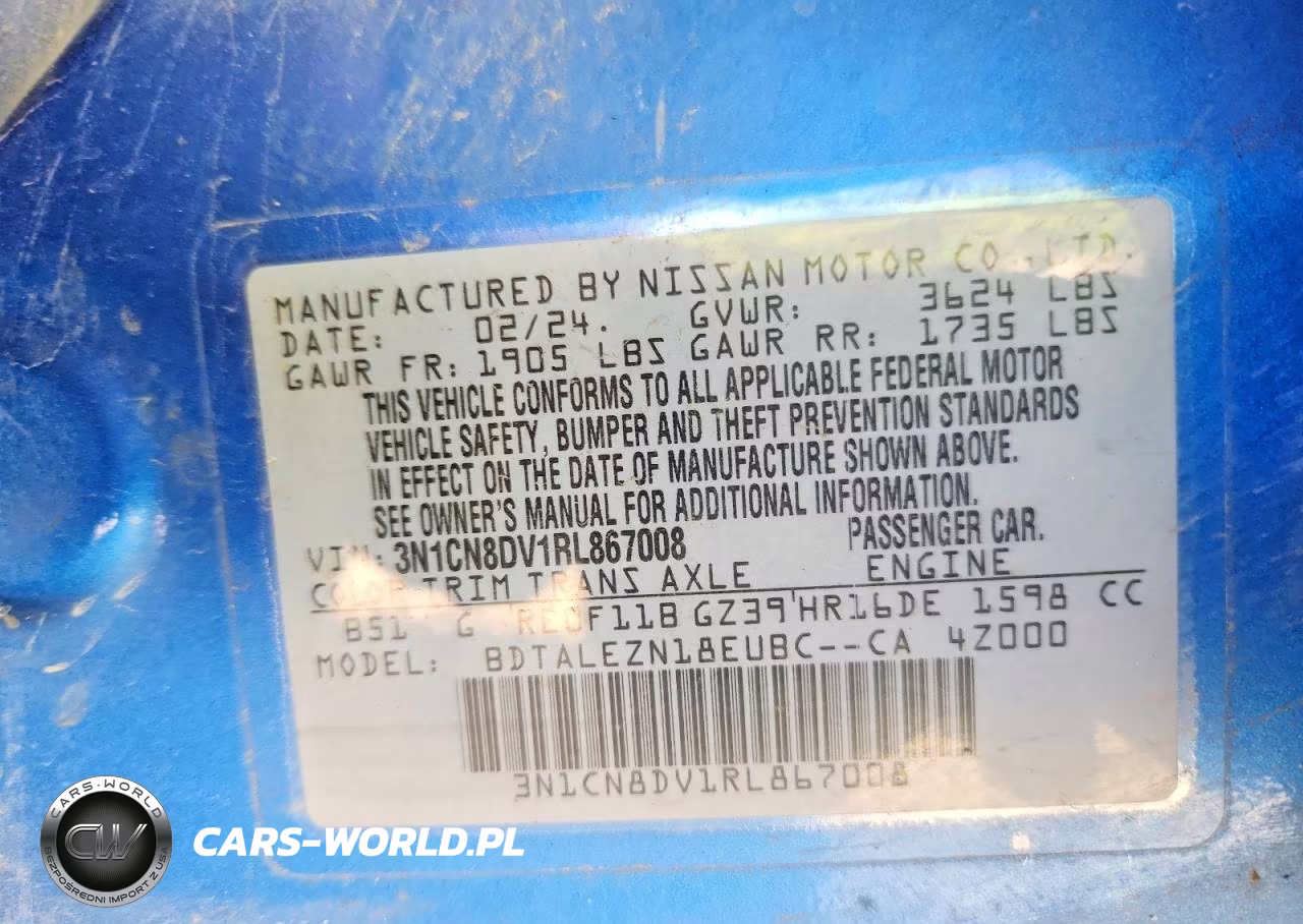 2024 Nissan Versa S VIN:3N1CN8DV1RL867008 - 12