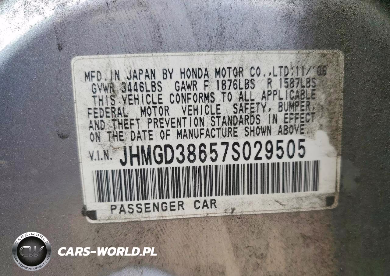 2007 Honda Fit S VIN:JHMGD38657S029505 - 12