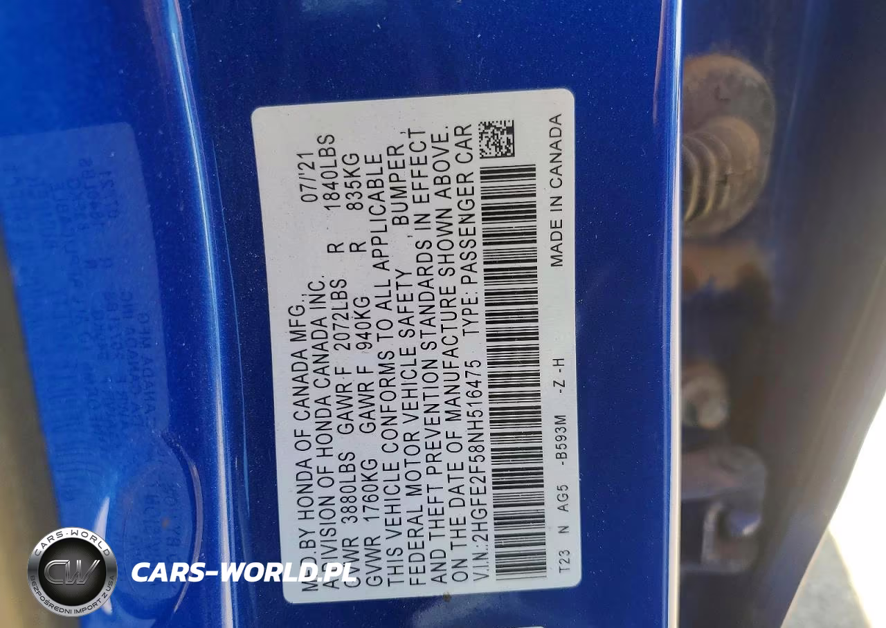 2022 Honda Civic Sport VIN:2HGFE2F58NH516475 - 12