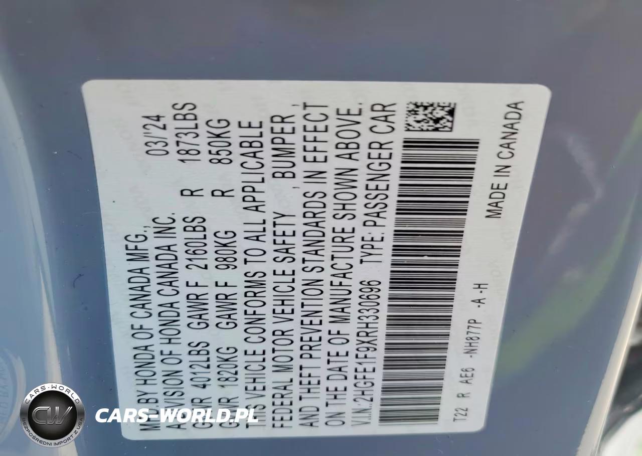2024 Honda Civic Touring VIN:2HGFE1F9XRH330696 - 13