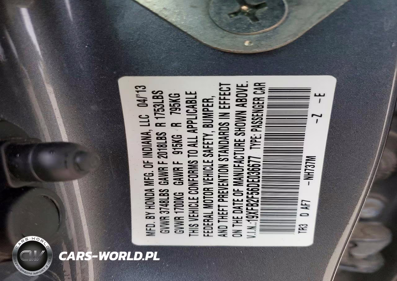 2013 Honda Civic Lx VIN:19XFB2F56DE036677 - 12