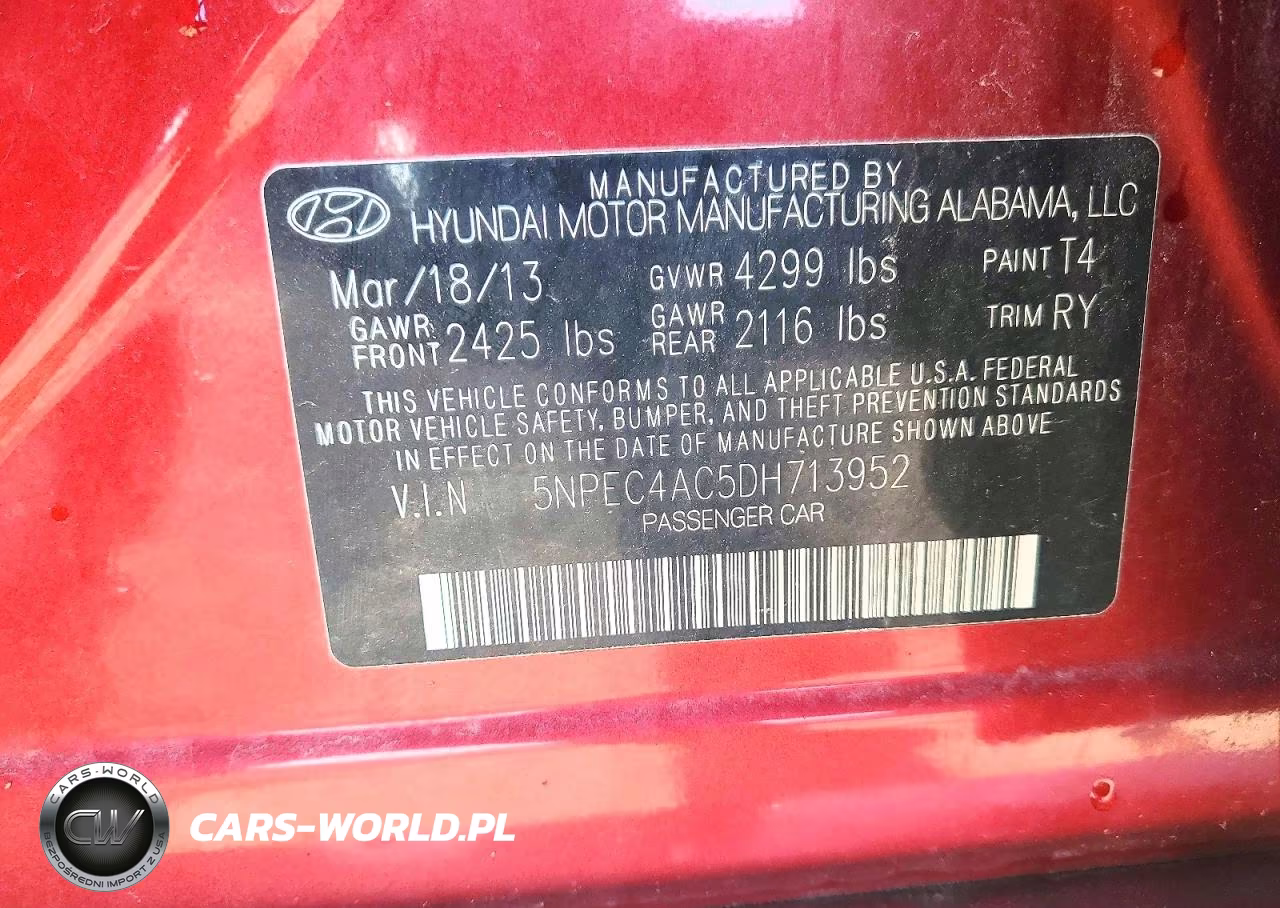 2013 Hyundai Sonata Se VIN:5NPEC4AC5DH713952 - 12