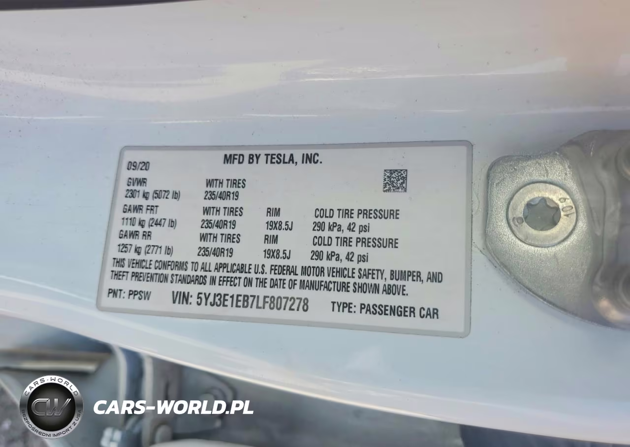 2020 Tesla Model 3 VIN:5YJ3E1EB7LF807278 - 12