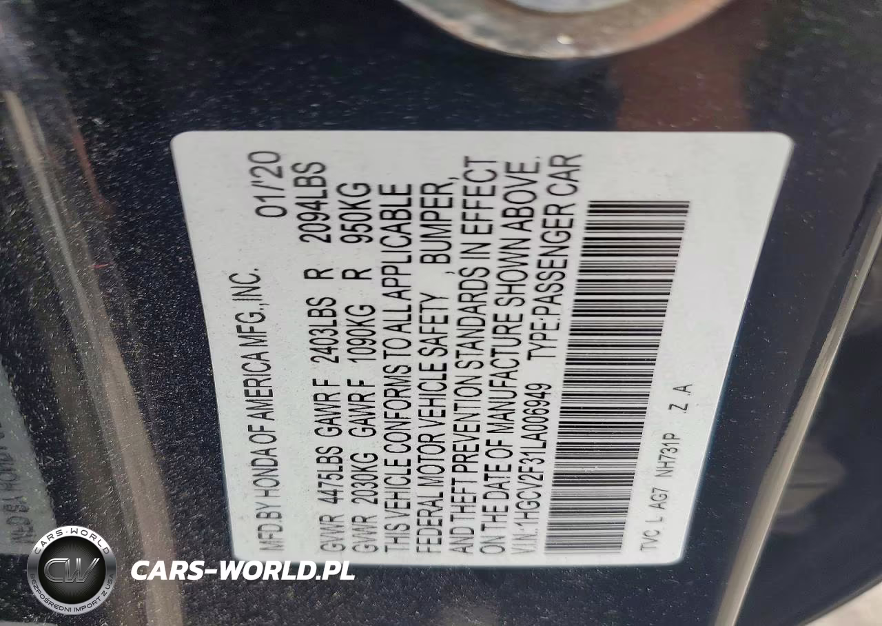2020 Honda Accord Sport VIN:1HGCV2F31LA006949 - 12