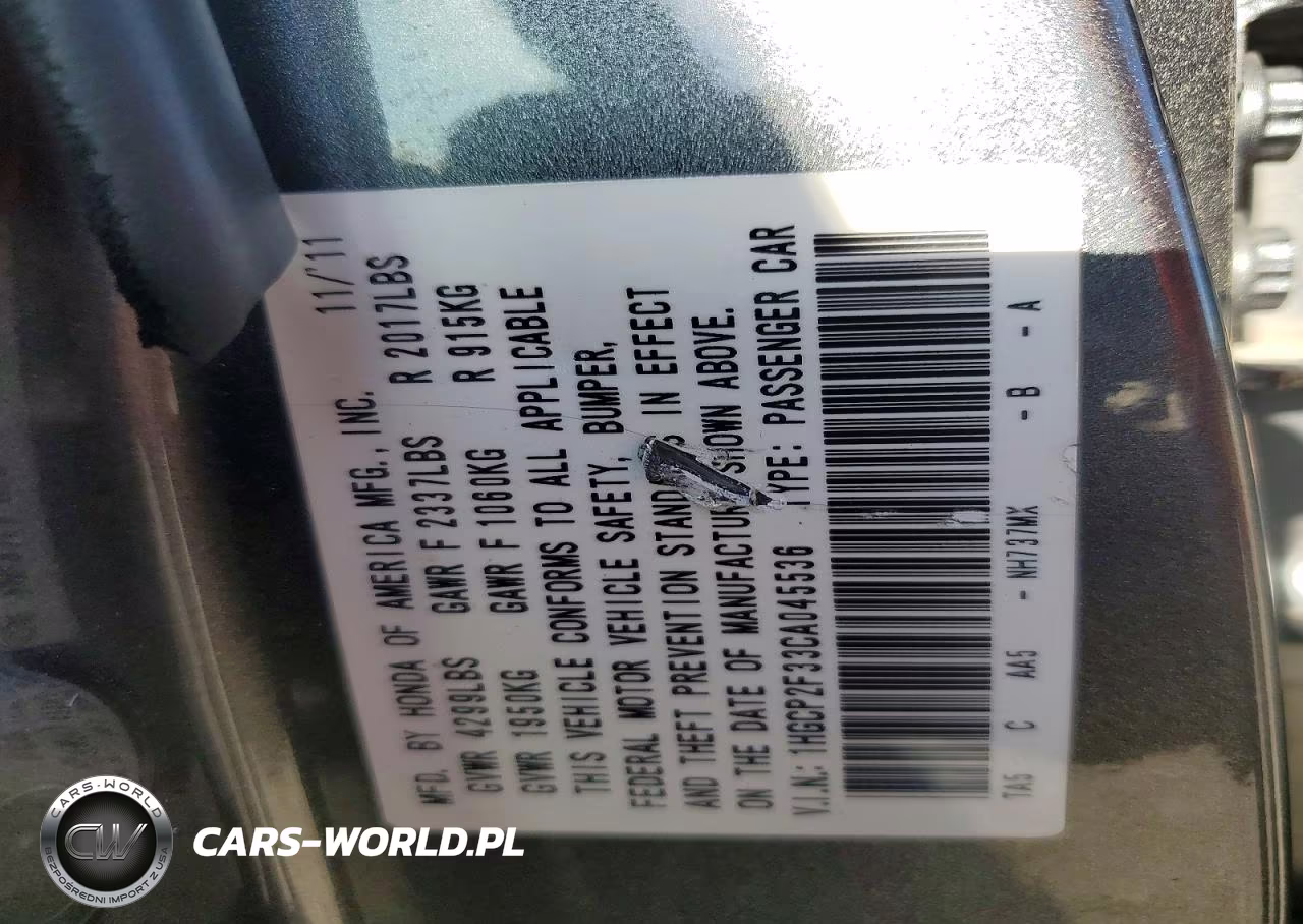 2012 Honda Accord Lx VIN:1HGCP2F33CA045536 - 12