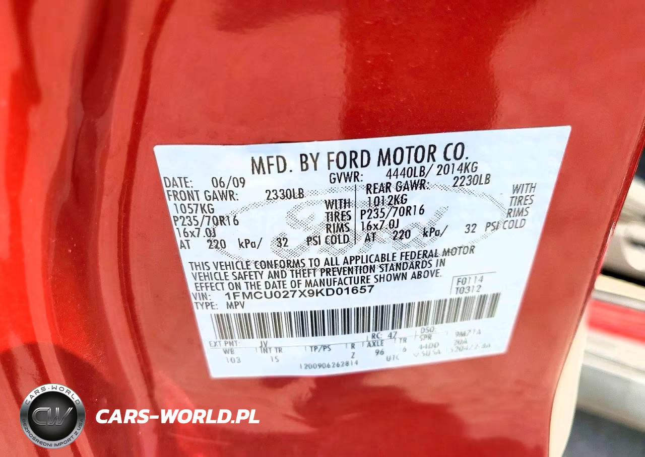 2009 Ford Escape Xls VIN:1FMCU027X9KD01657 - 13