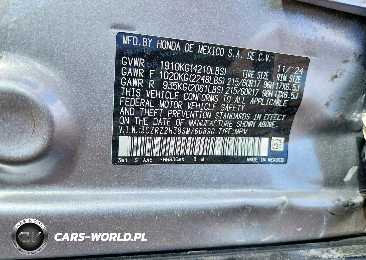 2025 Honda Hr-V Lx VIN:3CZRZ2H38SM760890 - 12