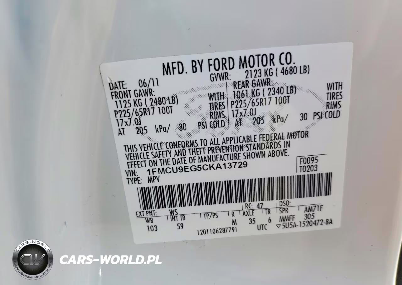 2012 Ford Escape Limited VIN:1FMCU9EG5CKA13729 - 13