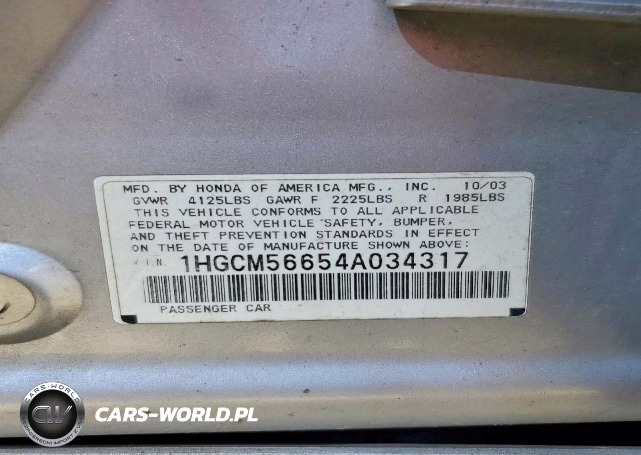 2004 Honda Accord Ex VIN:1HGCM56654A034317 - 12